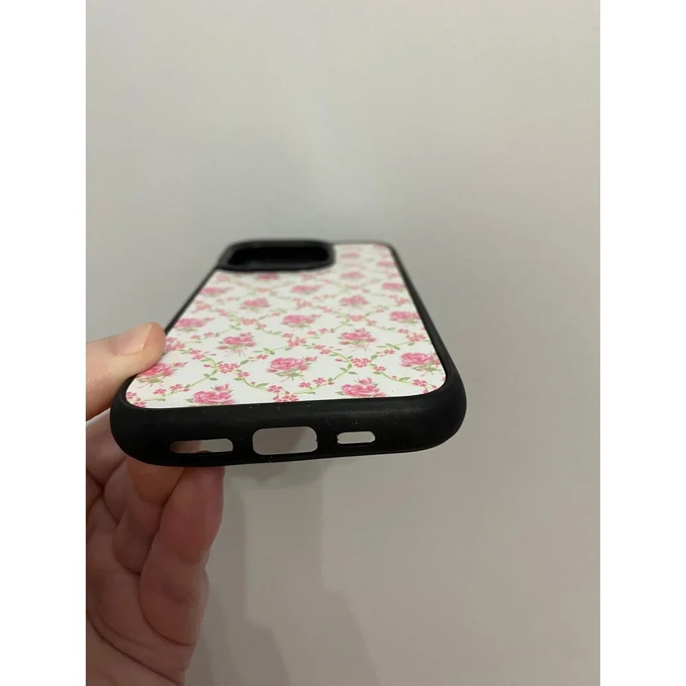 iPhone 15 Pro Case Unisex Pink White Floral Rose Trellis Cottagecore Aesthetic